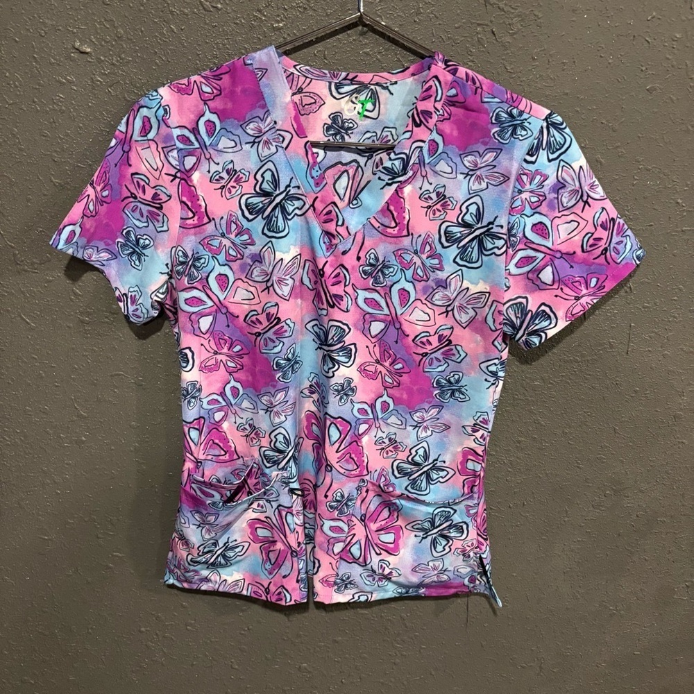 Colorful Butterfly Print Women's Scrubs